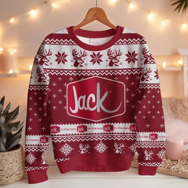 Hooktab Jack In The Box Fast Food Ugly Christmas Sweater Hooktab Jack In The Box Fast Food Ugly Christmas Sweater