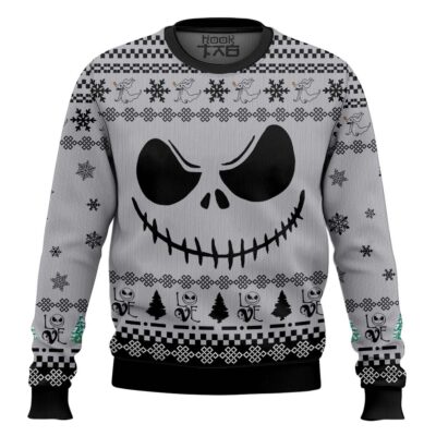 Hooktab Jack Skellington Face Ugly Christmas Sweater