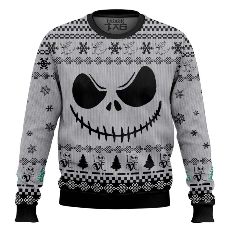 Hooktab Jack Skellington Face Ugly Christmas Sweater Hooktab Jack Skellington Face Ugly Christmas Sweater
