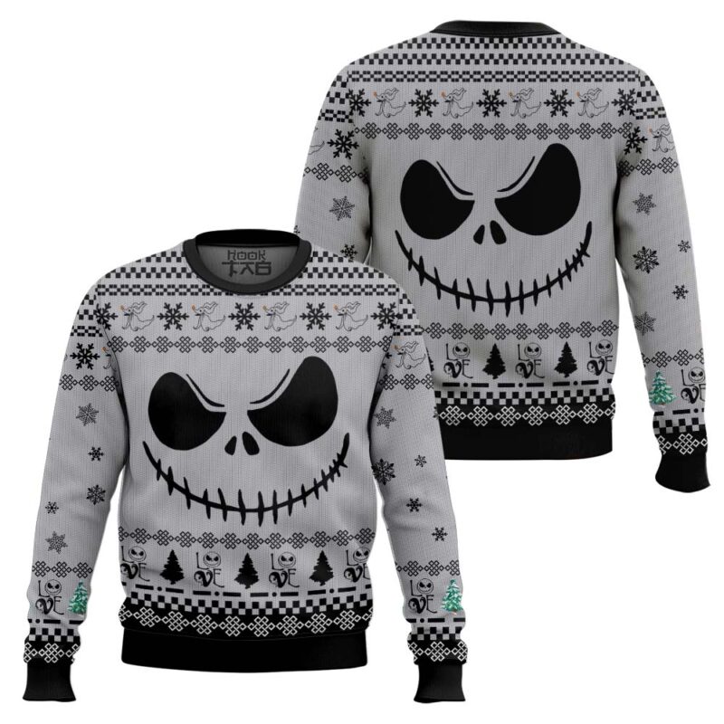 Hooktab Jack Skellington Face Ugly Christmas Sweater Hooktab Jack Skellington Face Ugly Christmas Sweater
