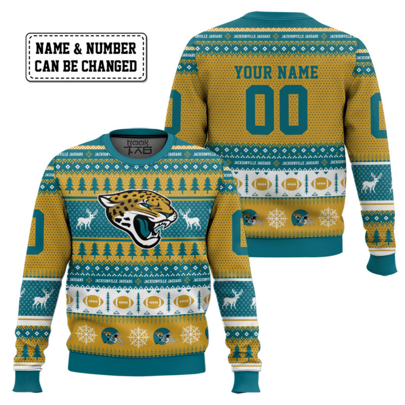 Hooktab Jacksonville Jaguars - Custom Name And Number Ugly Sweater Hooktab Jacksonville Jaguars - Custom Name And Number Ugly Sweater