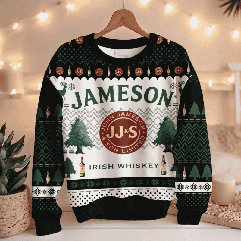 Hooktab Jameson Blended Whiskey Ugly Christmas Sweater Hooktab Jameson Blended Whiskey Ugly Christmas Sweater