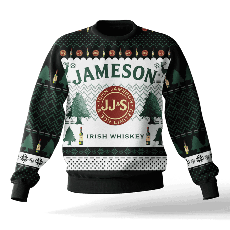 Hooktab Jameson Blended Whiskey Ugly Christmas Sweater Hooktab Jameson Blended Whiskey Ugly Christmas Sweater