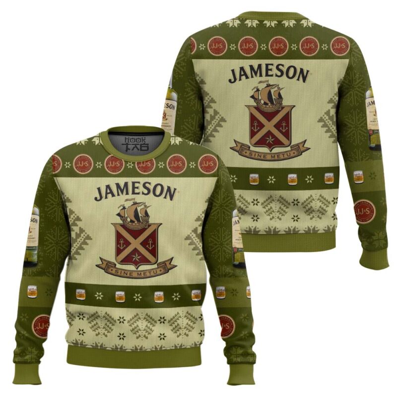 Hooktab Jameson Irish Whiskey Sine Metu Ugly Christmas Sweater Hooktab Jameson Irish Whiskey Sine Metu Ugly Christmas Sweater