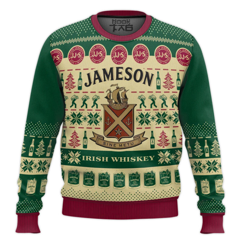 Hooktab Jameson Irsh Blended Whiskey Ugly Christmas Sweater