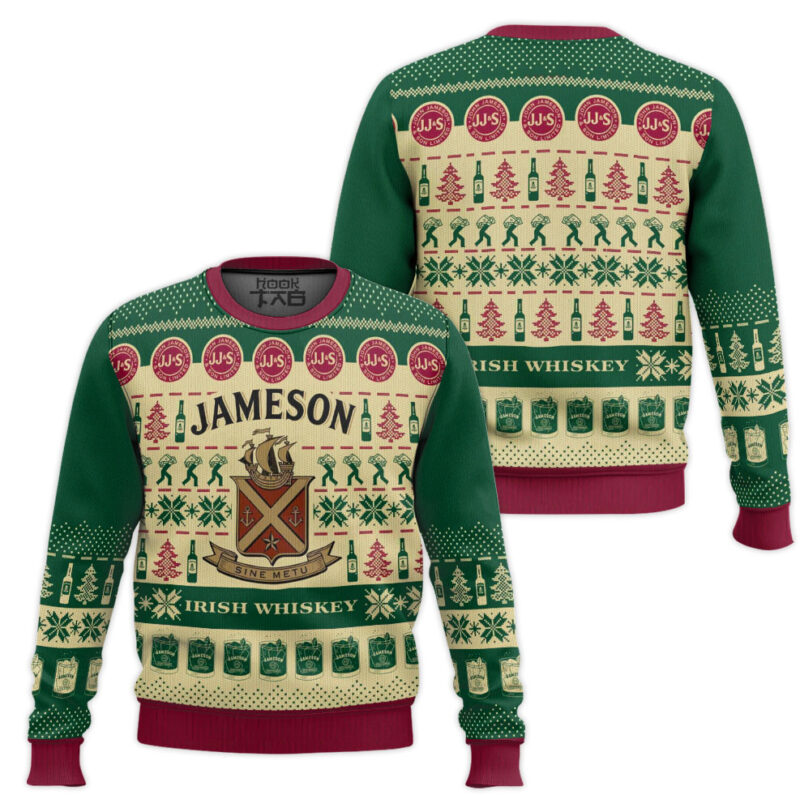 Hooktab Jameson Irsh Blended Whiskey Ugly Christmas Sweater Hooktab Jameson Irsh Blended Whiskey Ugly Christmas Sweater