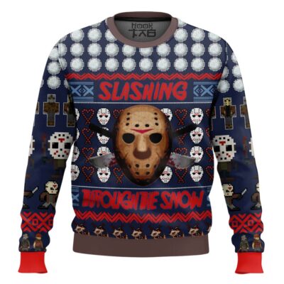 Hooktab Jason Slashing Throug The Snow Friday The 13th Ugly Christmas Sweater