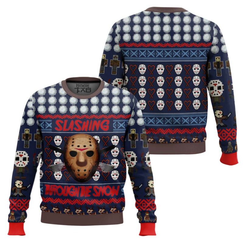 Hooktab Jason Slashing Throug The Snow Friday The 13th Ugly Christmas Sweater Hooktab Jason Slashing Throug The Snow Friday The 13th Ugly Christmas Sweater