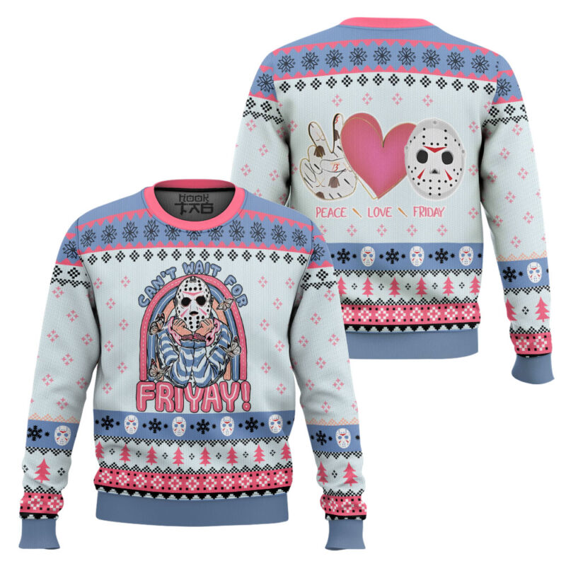 Hooktab Jason Voorhees Can't Wait For Friyay Ugly Christmas Sweater Hooktab Jason Voorhees Can't Wait For Friyay Ugly Christmas Sweater