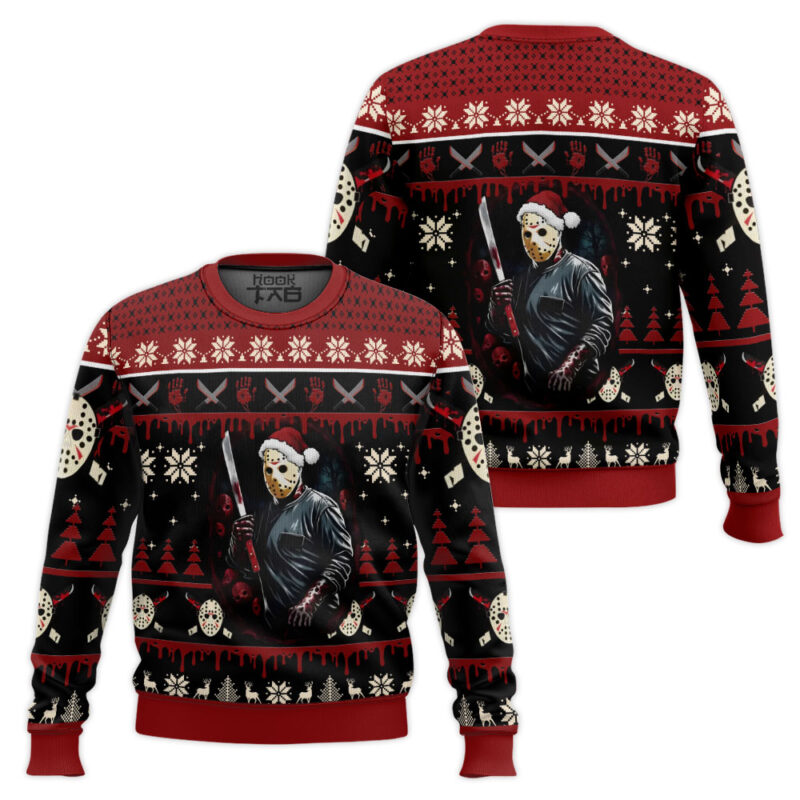 Hooktab Jason Voorhees Firday The 13th Ugly Christmas Sweater Hooktab Jason Voorhees Firday The 13th Ugly Christmas Sweater
