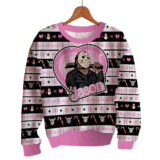 Hooktab Jason Voorhees Pink Heart Friday The 13th Ugly Christmas Sweater