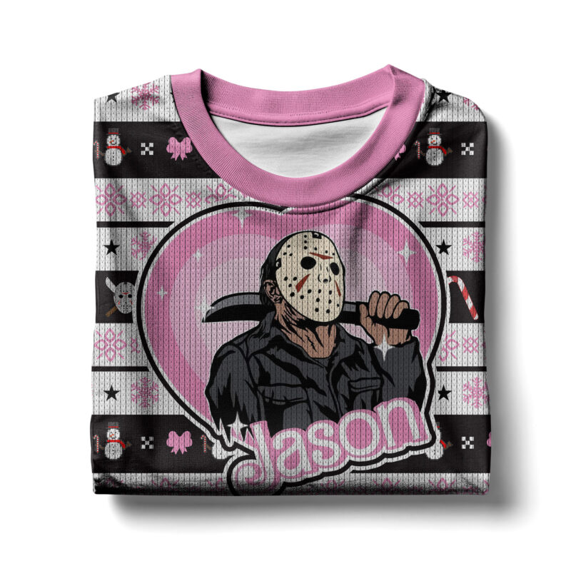 Hooktab Jason Voorhees Pink Heart Friday The 13th Ugly Christmas Sweater Hooktab Jason Voorhees Pink Heart Friday The 13th Ugly Christmas Sweater