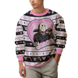 Hooktab Jason Voorhees Pink Heart Friday The 13th Ugly Christmas Sweater