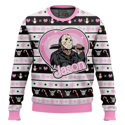 Hooktab Jason Voorhees Pink Heart Friday The 13th Ugly Christmas Sweater