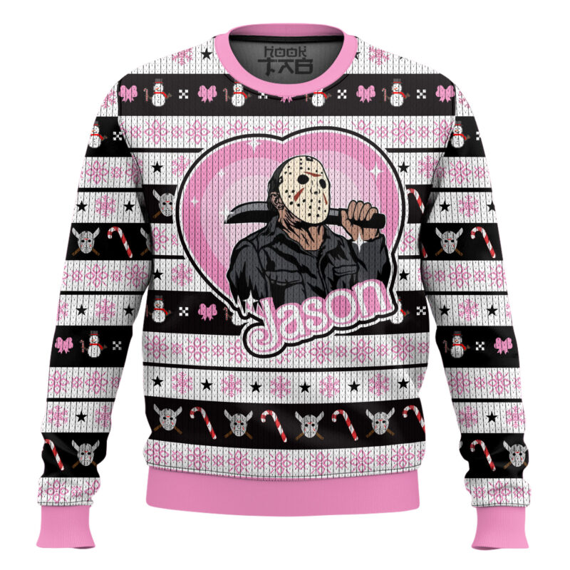 Hooktab Jason Voorhees Pink Heart Friday The 13th Ugly Christmas Sweater