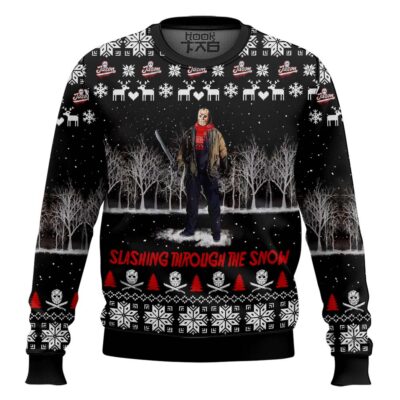 Hooktab Jason Voorhees Slashing Through The Snow Ugly Christmas Sweater