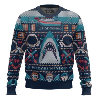 Hooktab Jaws We're Gonna Need A Bigger Boat Ugly Christmas Sweater