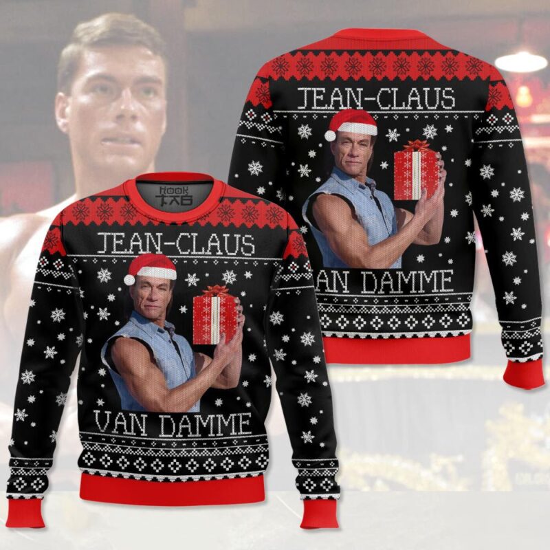 Hooktab Jean Claus Van Damme Ugly Christmas Sweater Hooktab Jean Claus Van Damme Ugly Christmas Sweater