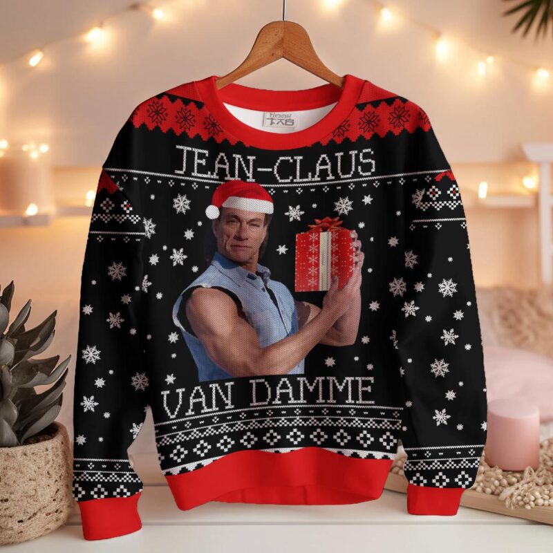 Hooktab Jean Claus Van Damme Ugly Christmas Sweater Hooktab Jean Claus Van Damme Ugly Christmas Sweater