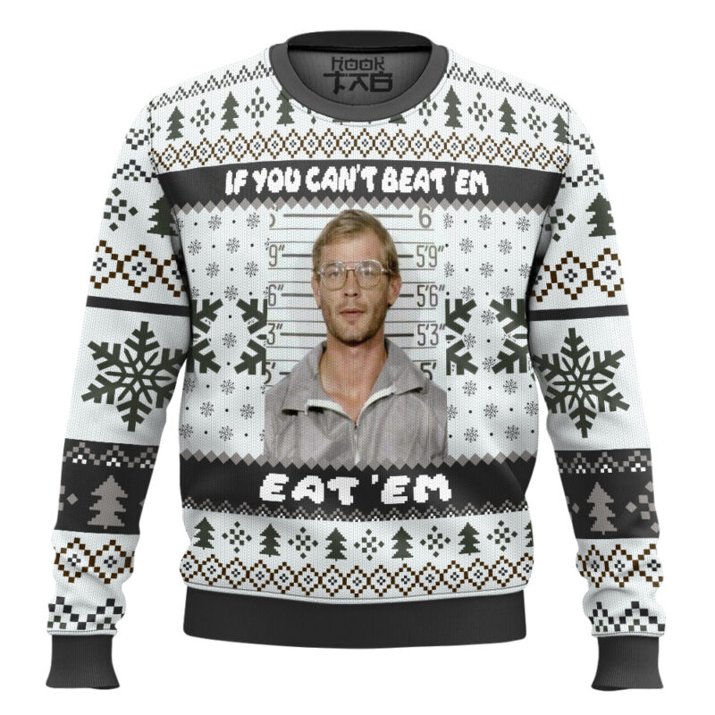 Hooktab Jeffrey Dahmer If You Can’t Beat ‘em Eat ‘em Ugly Christmas Sweater