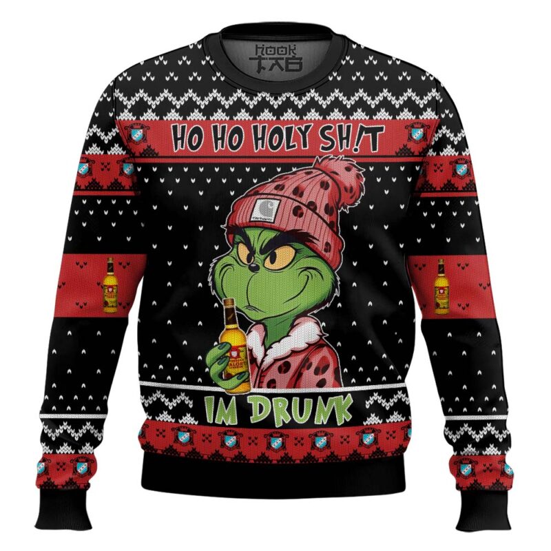 Hooktab Jeppson's Malort Ho Ho Holy Sh!t I'm Drunk Ugly Christmas Sweater