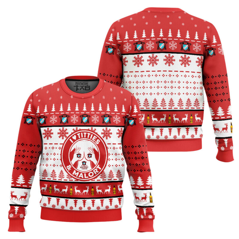Hooktab Jeppson's Malort Titties Funny Ugly Christmas Sweater Hooktab Jeppson's Malort Titties Funny Ugly Christmas Sweater