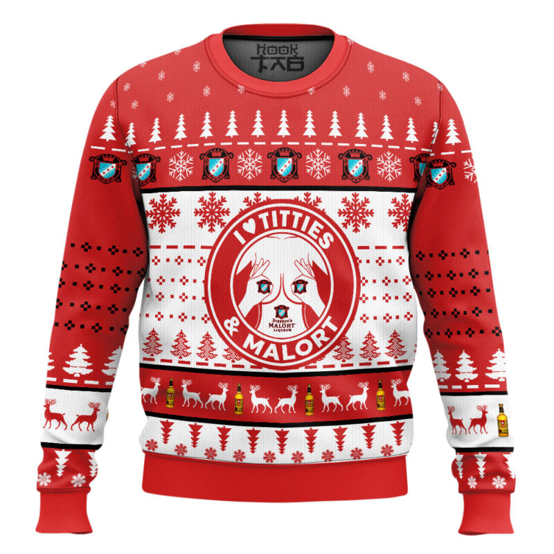 Hooktab Jeppson's Malort Titties Funny Ugly Christmas Sweater