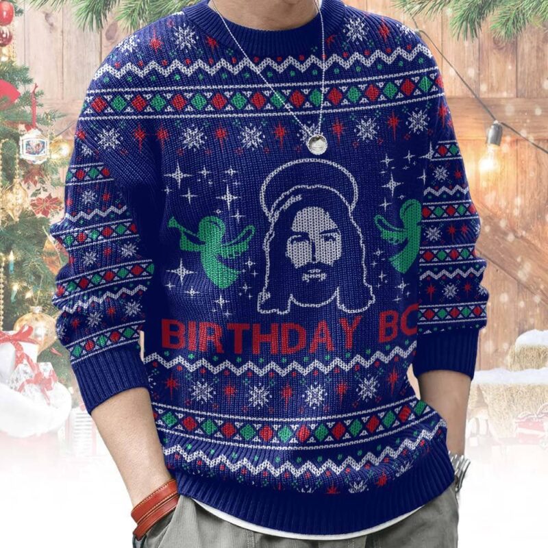Hooktab Jesus Birthday Boy Ugly Christmas Sweater Hooktab Jesus Birthday Boy Ugly Christmas Sweater