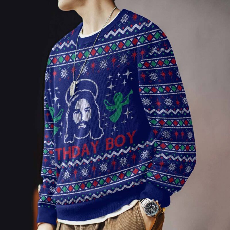 Hooktab Jesus Birthday Boy Ugly Christmas Sweater Hooktab Jesus Birthday Boy Ugly Christmas Sweater