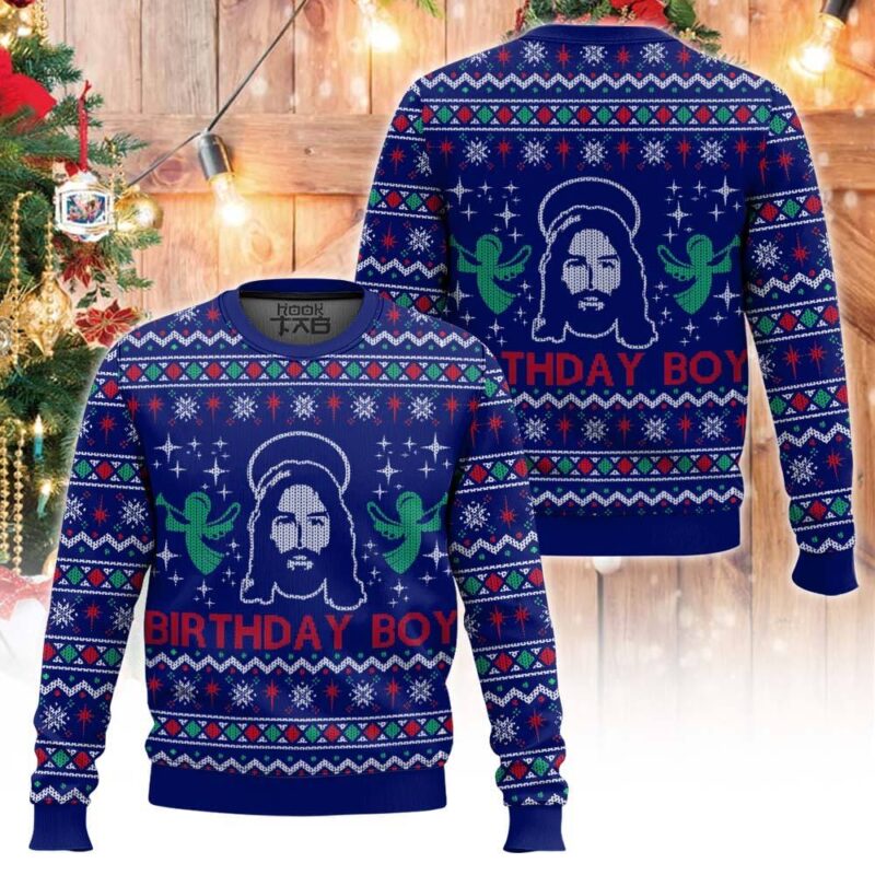 Hooktab Jesus Birthday Boy Ugly Christmas Sweater Hooktab Jesus Birthday Boy Ugly Christmas Sweater