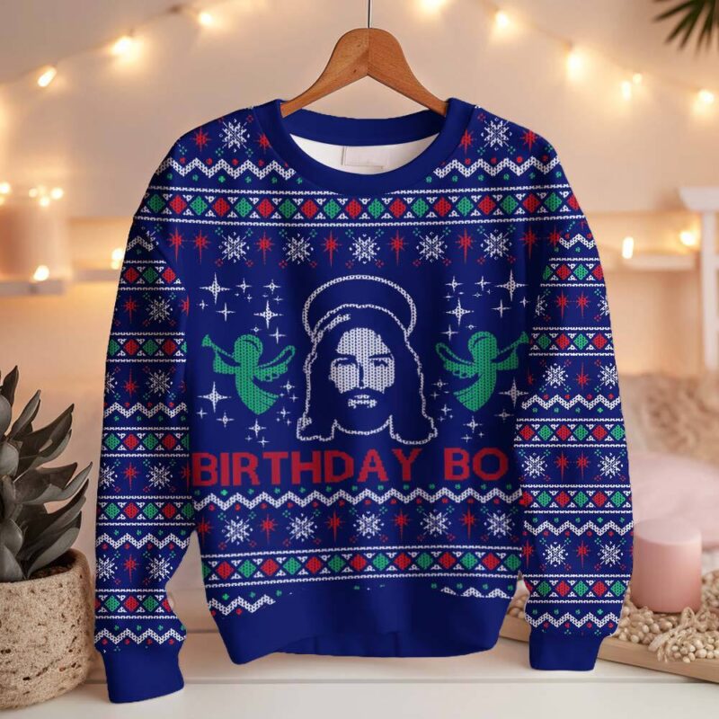 Hooktab Jesus Birthday Boy Ugly Christmas Sweater Hooktab Jesus Birthday Boy Ugly Christmas Sweater