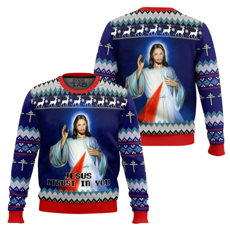 Hooktab Jesus I Trust In You Ugly Christmas Sweater Hooktab Jesus I Trust In You Ugly Christmas Sweater