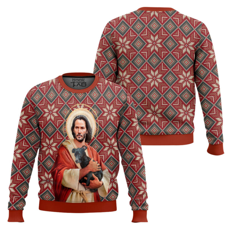 Hooktab Jesus John Wick Ugly Christmas Sweater Hooktab Jesus John Wick Ugly Christmas Sweater