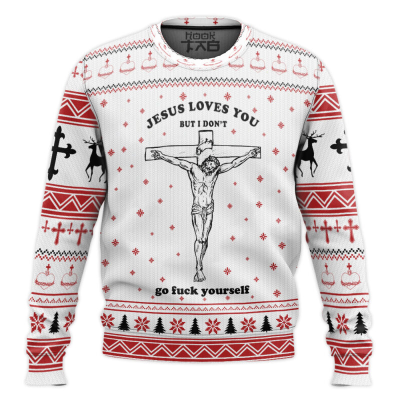 Hooktab Jesus Love You But I Don't Ugly Christmas Sweater