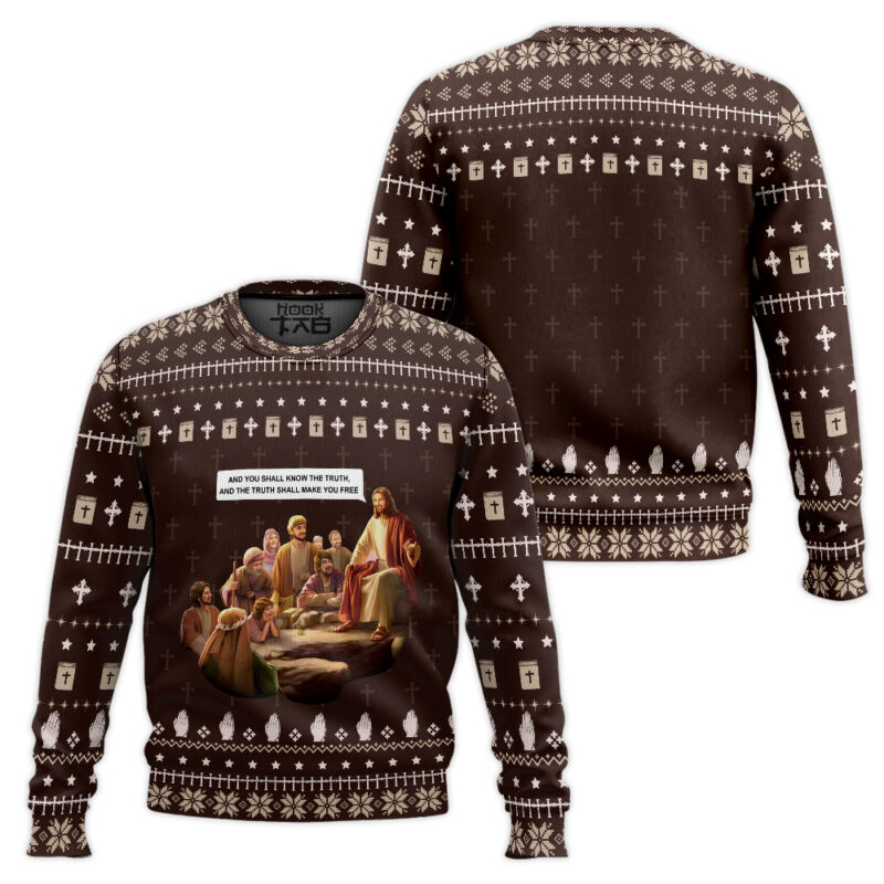 Hooktab Jesus The Truth Shall Make Make You Free Ugly Christmas Sweater Hooktab Jesus The Truth Shall Make Make You Free Ugly Christmas Sweater