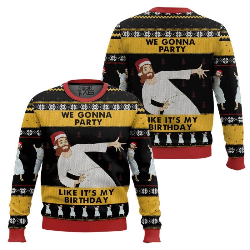 Hooktab Jesus We Gonna Party Like It's My Birthday Ugly Christmas Sweater Hooktab Jesus We Gonna Party Like It's My Birthday Ugly Christmas Sweater