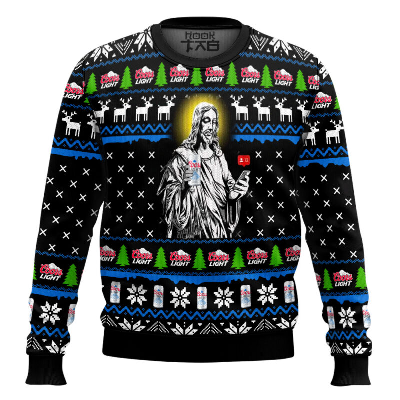 Hooktab Jesus With Coors Light Ugly Christmas Sweater