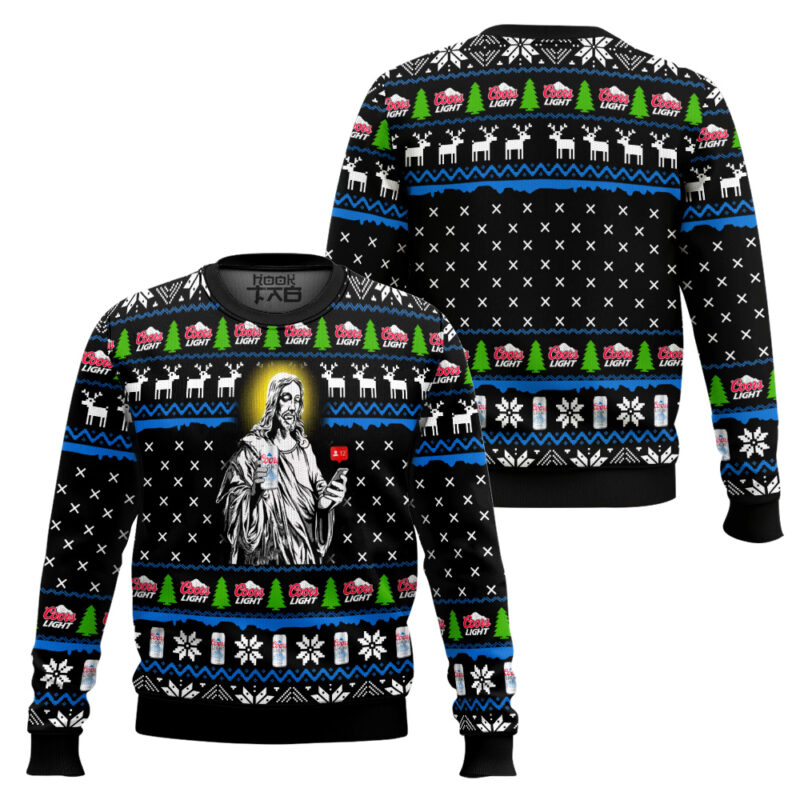 Hooktab Jesus With Coors Light Ugly Christmas Sweater Hooktab Jesus With Coors Light Ugly Christmas Sweater