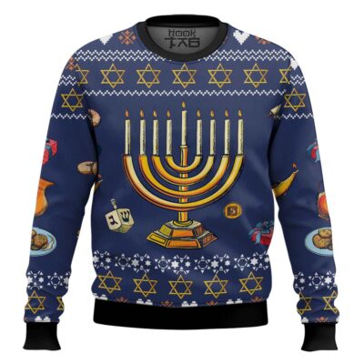 Hooktab Jewish Hanukkah Candle Ugly Christmas Sweater