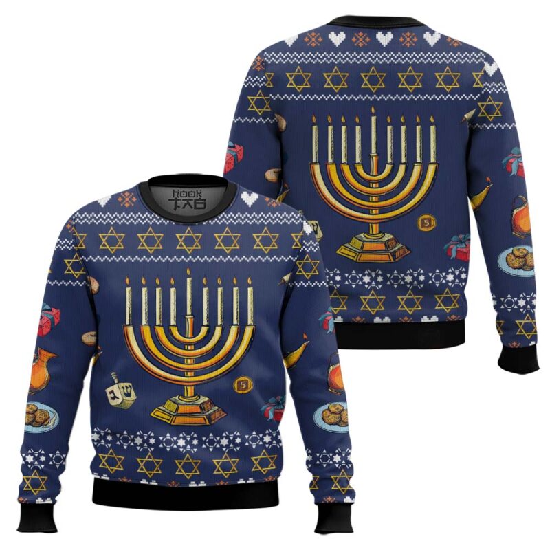Hooktab Jewish Hanukkah Candle Ugly Christmas Sweater Hooktab Jewish Hanukkah Candle Ugly Christmas Sweater