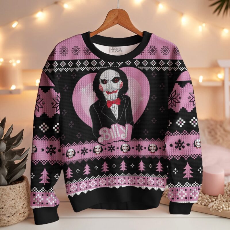 Hooktab Jigsaw Billy The Puppet Horror Ugly Christmas Sweater Hooktab Jigsaw Billy The Puppet Horror Ugly Christmas Sweater