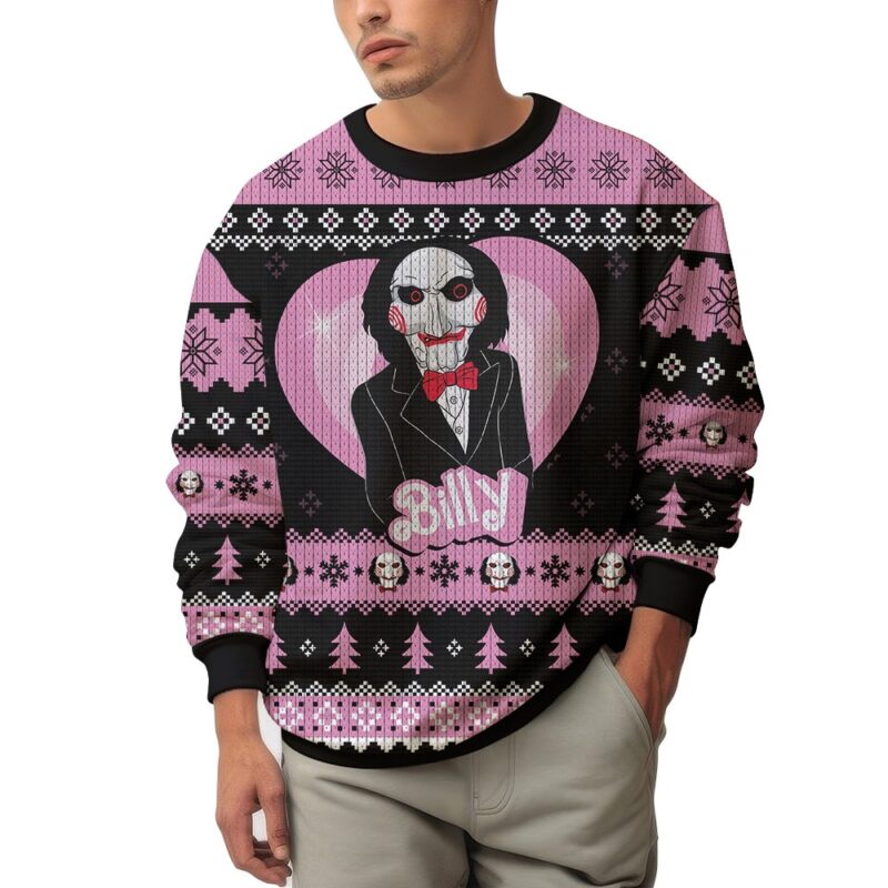 Hooktab Jigsaw Billy The Puppet Horror Ugly Christmas Sweater Hooktab Jigsaw Billy The Puppet Horror Ugly Christmas Sweater