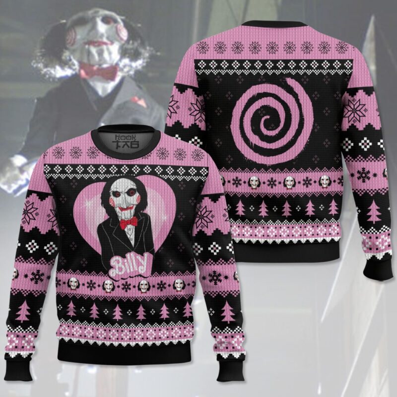 Hooktab Jigsaw Billy The Puppet Horror Ugly Christmas Sweater Hooktab Jigsaw Billy The Puppet Horror Ugly Christmas Sweater