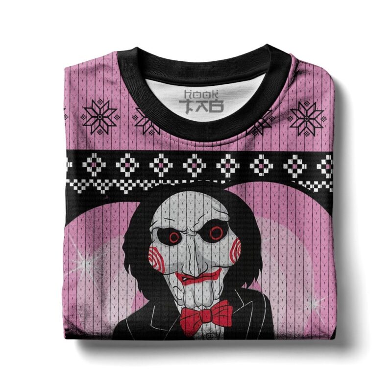 Hooktab Jigsaw Billy The Puppet Horror Ugly Christmas Sweater Hooktab Jigsaw Billy The Puppet Horror Ugly Christmas Sweater