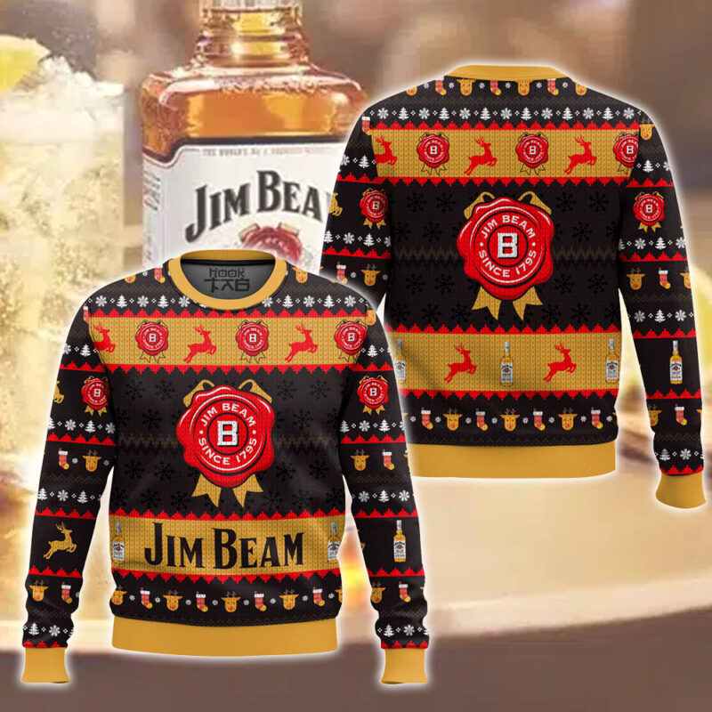 Hooktab Jim Beam American Bourbon Ugly Christmas Sweater Hooktab Jim Beam American Bourbon Ugly Christmas Sweater