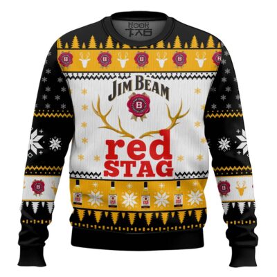 Hooktab Jim Beam Red Stag Whiskey Ugly Christmas Sweater