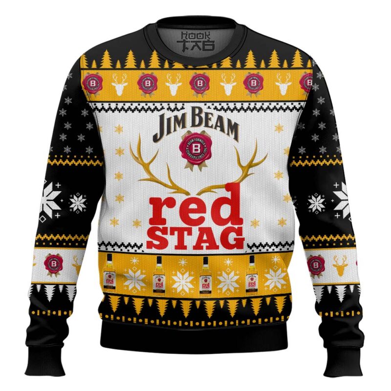 Hooktab Jim Beam Red Stag Whiskey Ugly Christmas Sweater