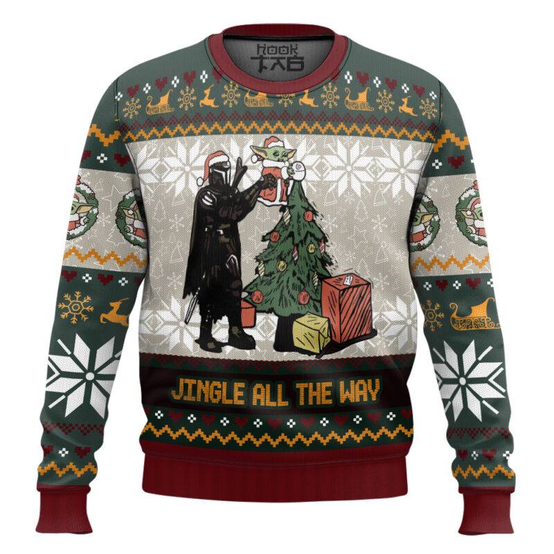 Hooktab Jingle All The Way Mandalorian Star Wars Ugly Christmas Sweater