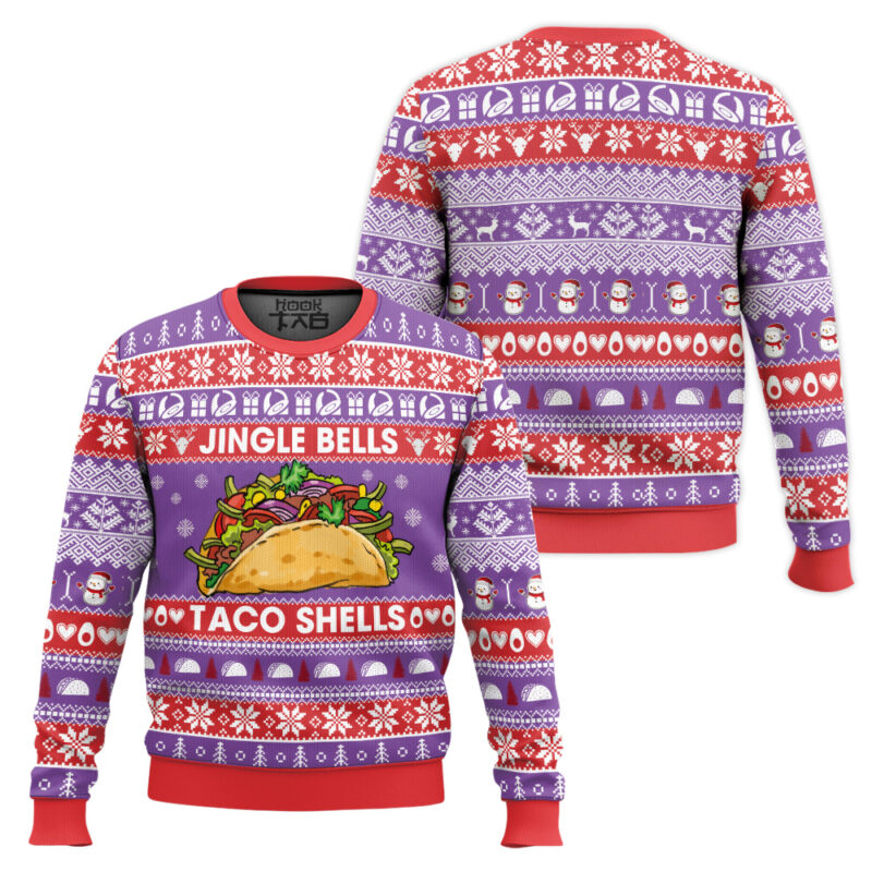 Hooktab Jingle Bells Taco Shells Ugly Christmas Sweater Hooktab Jingle Bells Taco Shells Ugly Christmas Sweater