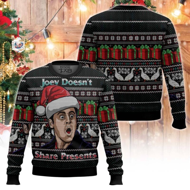 Hooktab Joey Doesn't Share Presents Friends Ugly Christmas Sweater Hooktab Joey Doesn't Share Presents Friends Ugly Christmas Sweater